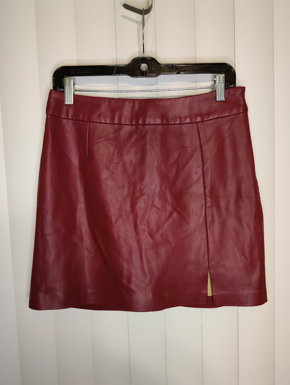 The Drop Women's Faux Leather Mini Skirt in Burgundy